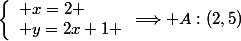 \left\lbrace\begin{array}l x=2 \\ y=2x+1 \end{array}\Longrightarrow A:(2,5)