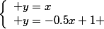 \left\lbrace\begin{array}l y=x\\ y=-0.5x+1 \end{array}\right.