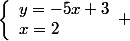 \left\lbrace\begin{array}ly=-5x+3\\x=2\end{array} 