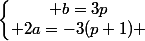\left\lbrace\begin{matrix} b=3p\\ 2a=-3(p+1) \end{matrix}\right.
