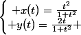 \left\lbrace\begin{matrix} x(t)=\frac{t^2}{1+t^2}\\ y(t)=\frac{2t}{1+t^2} \end{matrix}\right.