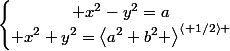 \left\lbrace\begin{matrix} x^2-y^2=a\\ x^2+y^2=\left<a^2+b^2 \right>^\left< 1/2\right> \end{matrix}\right.