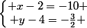 \left\lbrace\begin{matrix} x-2=-10 \\ y-4=-\frac{3}{2} \end{matrix}\right.