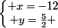 \left\lbrace\begin{matrix} x=-12\\ y=\frac{5}{2} \end{matrix}\right.