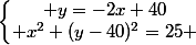 \left\lbrace\begin{matrix} y=-2x+40\\ x^2+(y-40)^2=25 \end{matrix}\right.