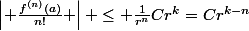 \left| \frac{{{f}^{(n)}}(a)}{n!} \right| \leq \frac{1}{r^n}Cr^k=Cr^{k-n}