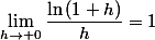 \lim\limits_{h\to 0}\dfrac{\ln\,(1+h)}{h}=1