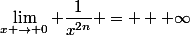 \lim\limits_{x \rightarrow 0} \dfrac{1}{x^{2n}} = + \infty