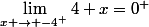 \lim\limits_{x \to -4^+}4+x=0^+