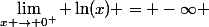 \lim\limits_{x \to 0^+} \ln(x) = -\infty 