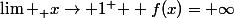 \lim _ {x\rightarrow 1^{+} } f(x)=+\infty