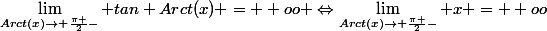 \lim_{Arct(x)\rightarrow \frac{\pi }{2}-} tan Arct(x) = +oo \Leftrightarrow\lim_{Arct(x)\rightarrow \frac{\pi }{2}-} x = +oo
