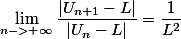 \lim_{n->+\infty}\dfrac{|U_{n+1}-L|}{|U_n-L|}=\dfrac{1}{L^2}
