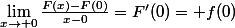 \lim_{x\rightarrow 0}\frac{F(x)-F(0)}{x-0}=F'(0)= f(0)