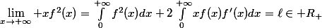 \lim_{x\to+\infty} xf^2(x)=\int_0^{+\infty}f^2(x)dx+2\int_0^{+\infty}xf(x)f'(x)dx=\ell\in\mathbb R_+