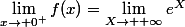 \lim_{x\to 0^+}f(x)=\lim_{X\to +\infty}e^X