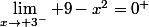 \lim_{x\to 3^{-}} 9-x^2=0^{+}