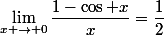 \lim_{x \to 0}\dfrac{1-\cos x}{x}=\dfrac{1}{2}