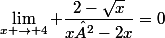 \lim_{x \to 4} \dfrac{2-\sqrt{x}}{x²-2x}=0