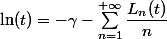\ln(t)=-\gamma-\sum_{n=1}^{+\infty}\dfrac{L_n(t)}{n}