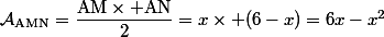 \mathcal{A}_{\text{AMN}}=\dfrac{\text{AM}\times \text{AN}}{2}=x\times (6-x)=6x-x^2