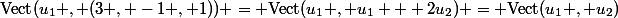 \mathrm{Vect}(u_1 , (3 , -1 , 1)) = \mathrm{Vect}(u_1 , u_1 + 2u_2) = \mathrm{Vect}(u_1 , u_2)