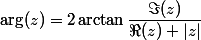 \mathrm{arg}(z)=2\arctan\dfrac{\Im(z)}{\Re(z)+|z|}