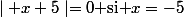 \mid x+5\mid=0\text{ si }x=-5