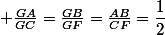 \normalsize \frac{GA}{GC}=\frac{GB}{GF}=\frac{AB}{CF}=\dfrac{1}{2}