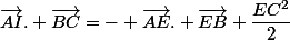 \overrightarrow{AI}. \overrightarrow{BC}=- \overrightarrow{AE}. \overrightarrow{EB}+\dfrac{EC^2}{2}