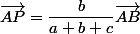 \overrightarrow{AP}=\dfrac{b}{a+b+c}\vec{AB}