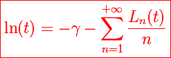 \red\Large\boxed{\ln(t)=-\gamma-\sum_{n=1}^{+\infty}\frac{L_n(t)}{n}}