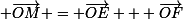 \small \vec{OM} = \vec{OE} + \vec{OF}