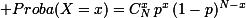 \small Proba(X=x)=C_N^x\,p^x\,(1-p)^{N-x}