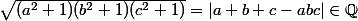 \sqrt{(a^2+1)(b^2+1)(c^2+1)}=|a+b+c-abc|\in\mathbb{Q}