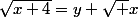 \sqrt{x+4}=y+\sqrt x