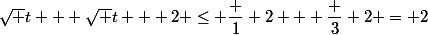 \sqrt t + \sqrt {t + 2} \le \dfrac 1 2 + \dfrac 3 2 = 2