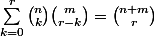 \sum_{k=0}^r\binom{n}{k}\binom{m}{r-k}=\binom{n+m}{r}