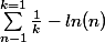 \sum_{n-1}^{k=1}{\frac{1}{k}-ln(n)}