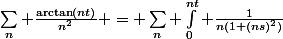 \sum_n \frac{\arctan(nt)}{n^2} = \sum_{n} \int_0^{nt} \frac{1}{n(1+(ns)^2)}