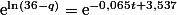 \text{e}^{\ln(36-q)}=\text{e}^{-0,065t+3,537}
