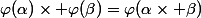 \varphi(\alpha)\times \varphi(\beta)=\varphi(\alpha\times \beta)
