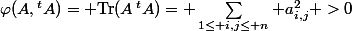 \varphi(A,{}^tA)= \mathrm{Tr}(A\,{}^tA)= \sum_{1\leq i,j\leq n} a_{i,j}^2 >0
