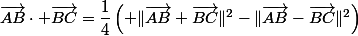 \vec{AB}\cdot \vec{BC}=\dfrac{1}{4}\left( \|\vec{AB}+\vec{BC}\|^2-\|\vec{AB}-\vec{BC}\|^2\right)