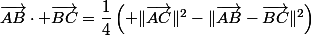 \vec{AB}\cdot \vec{BC}=\dfrac{1}{4}\left( \|\vec{AC}\|^2-\|\vec{AB}-\vec{BC}\|^2\right)