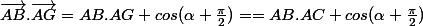 \vec{AB}.\vec{AG}=AB.AG cos(\alpha+\frac{\pi}{2})==AB.AC cos(\alpha+\frac{\pi}{2})