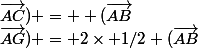2(\vec{AB};\vec{AG}) = 2\times 1/2 (\vec{AB};\vec{AC}}) =  (\vec{AB};\vec{AC}}) = \dfrac{\pi}{3}