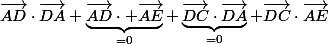 \vec{AD}\cdot\vec{DA}+\underbrace{\vec{AD}\cdot \vec{AE}}_{=0}+\underbrace{\vec{DC}\cdot\vec{DA}}_{=0}+\vec{DC}\cdot\vec{AE}