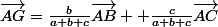 \vec{AG}=\frac{b}{a+b+c}\vec{AB}+ \frac{c}{a+b+c}\vec{AC}