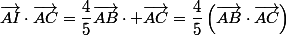 \vec{AI}\cdot\vec{AC}=\dfrac{4}{5}\vec{AB}\cdot \vec{AC}=\dfrac{4}{5}\left(\vec{AB}\cdot\vec{AC}\right)